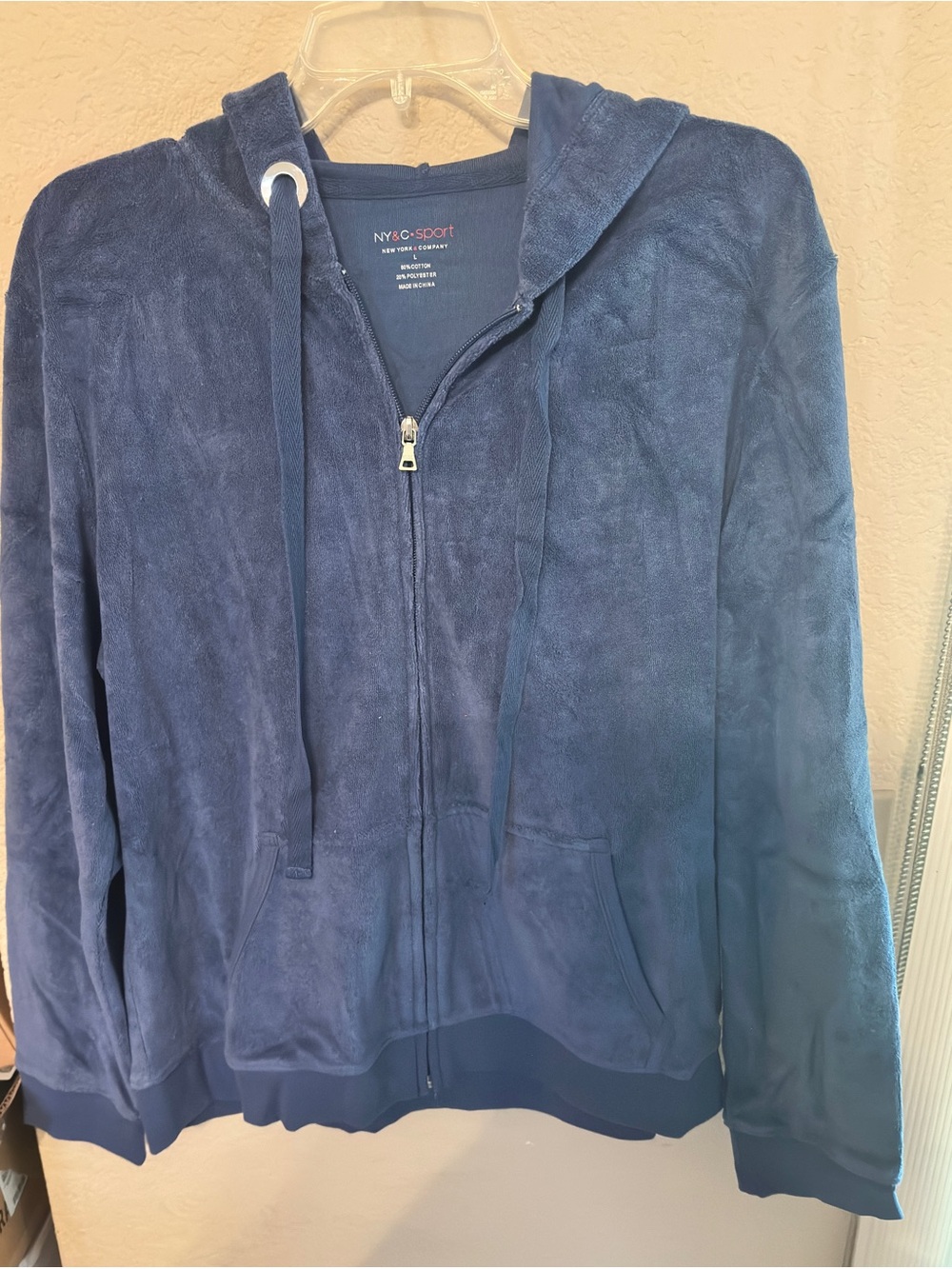 Women's Navy Zip-Up Hoodie Jacket New York & Company size large sweatshirt